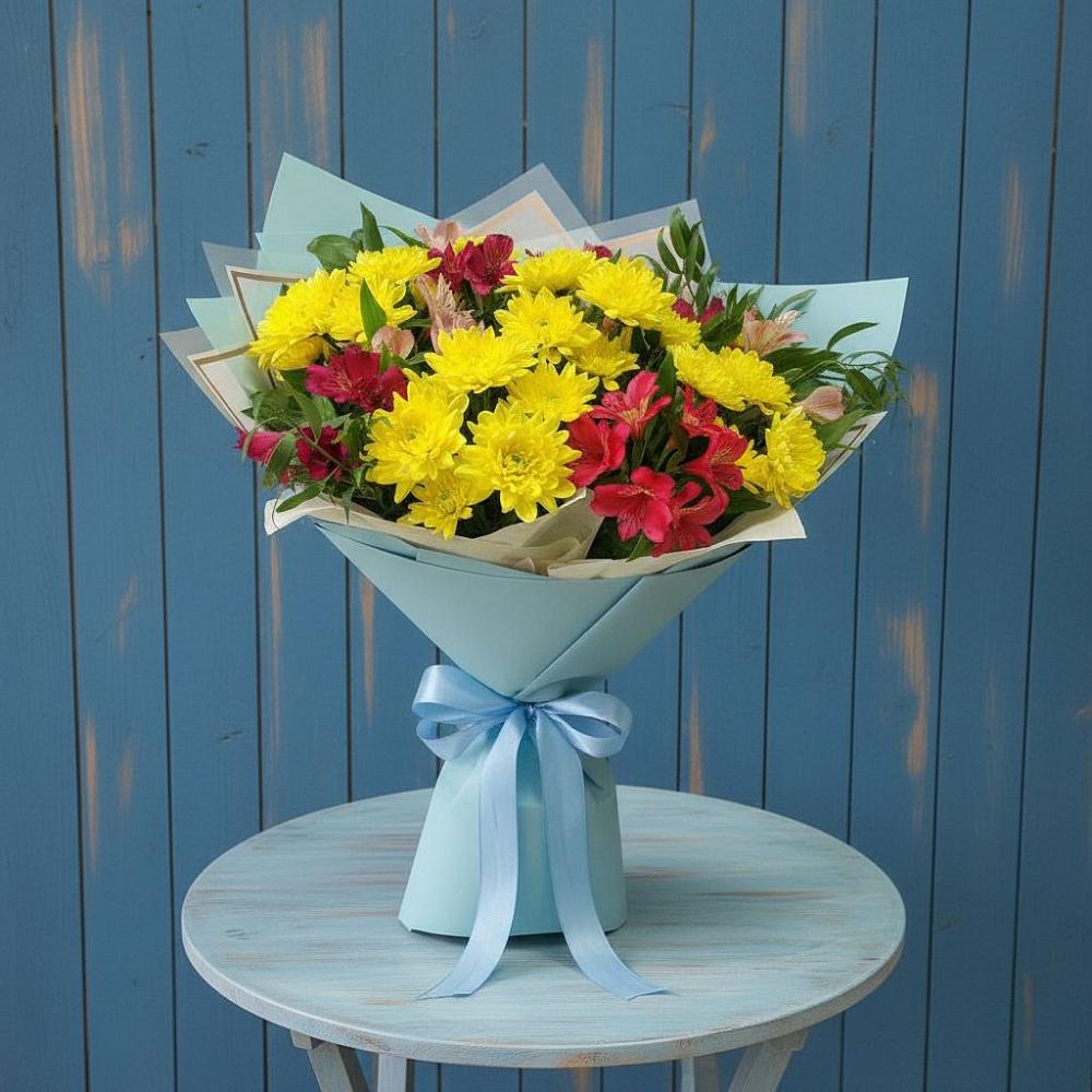 Букет цветов из: Альстромерии и Хризантемы в Каменке