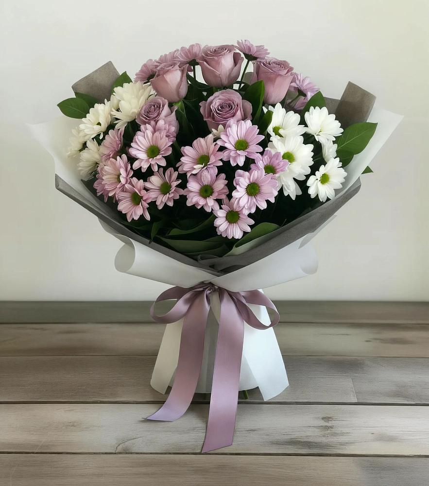 Букет цветов из: Хризантемы и Розы в Каменке