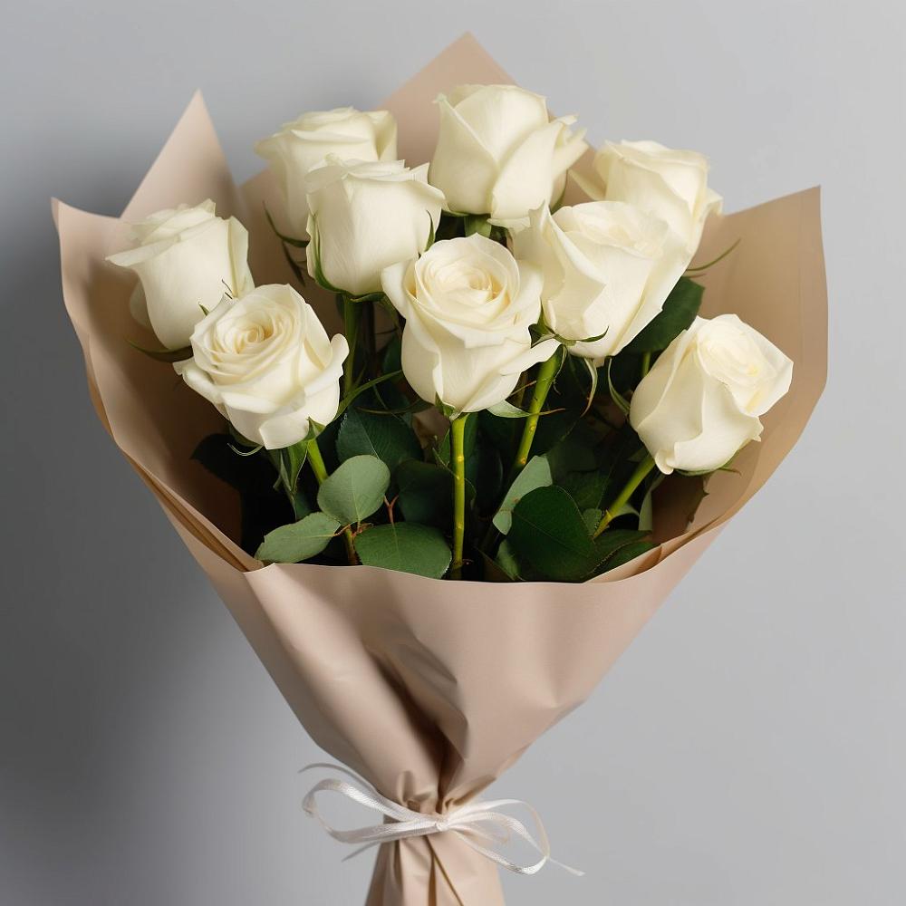 Букет 9 Белых роз Эдлесс Лав в Каменке