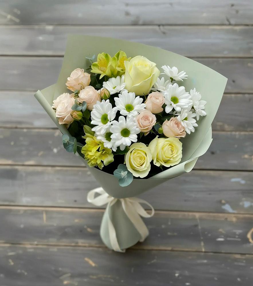 Букет цветов из: Альстромерии, Розы и Хризантемы в Каменке
