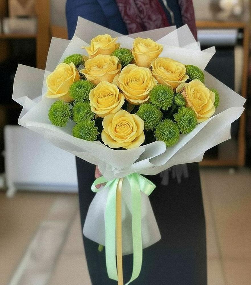 Букет цветов из: Хризантемы и Розы в Каменке