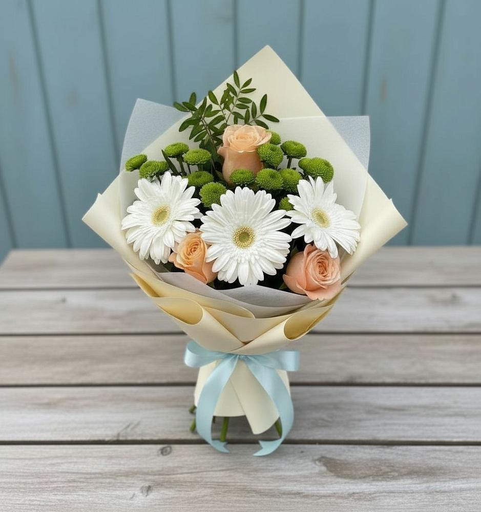 Букет цветов из: Герберы, Розы и Хризантемы в Каменке