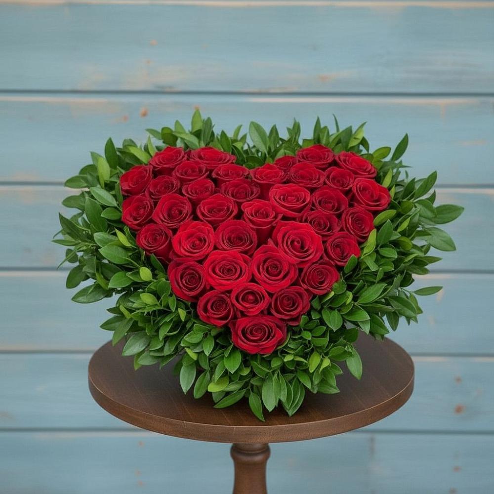 Цветочная композиция из Розы в виде сердца в Каменке