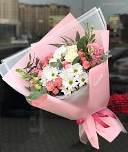 Букет цветов из:  Розы, Лизиантусы и Хризантемы в Каменке
