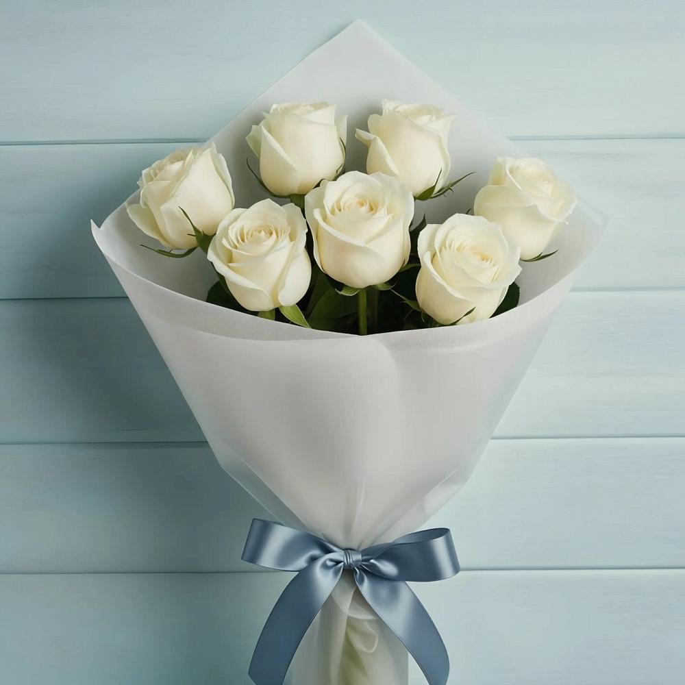 Букет 7 Белых роз Эдлесс Лав в Каменке